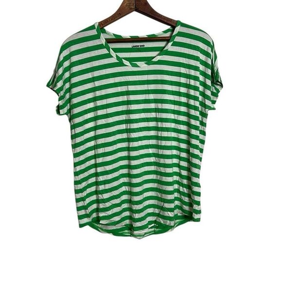 Lands' End NWOT Striped Short Dolman Sleeve Stretch T-Shirt Green White Medium - Picture 1 of 8